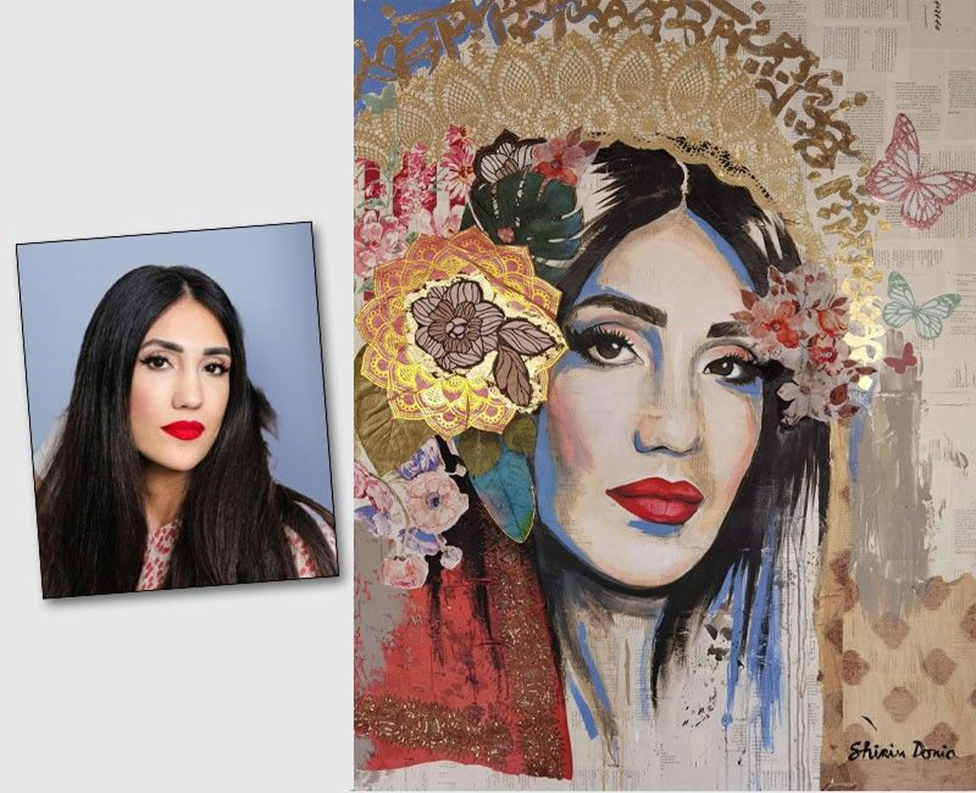 Handgemalte Portraitmalerei: Ausdrucksstarkes Gesicht im Frida Kahlo stil