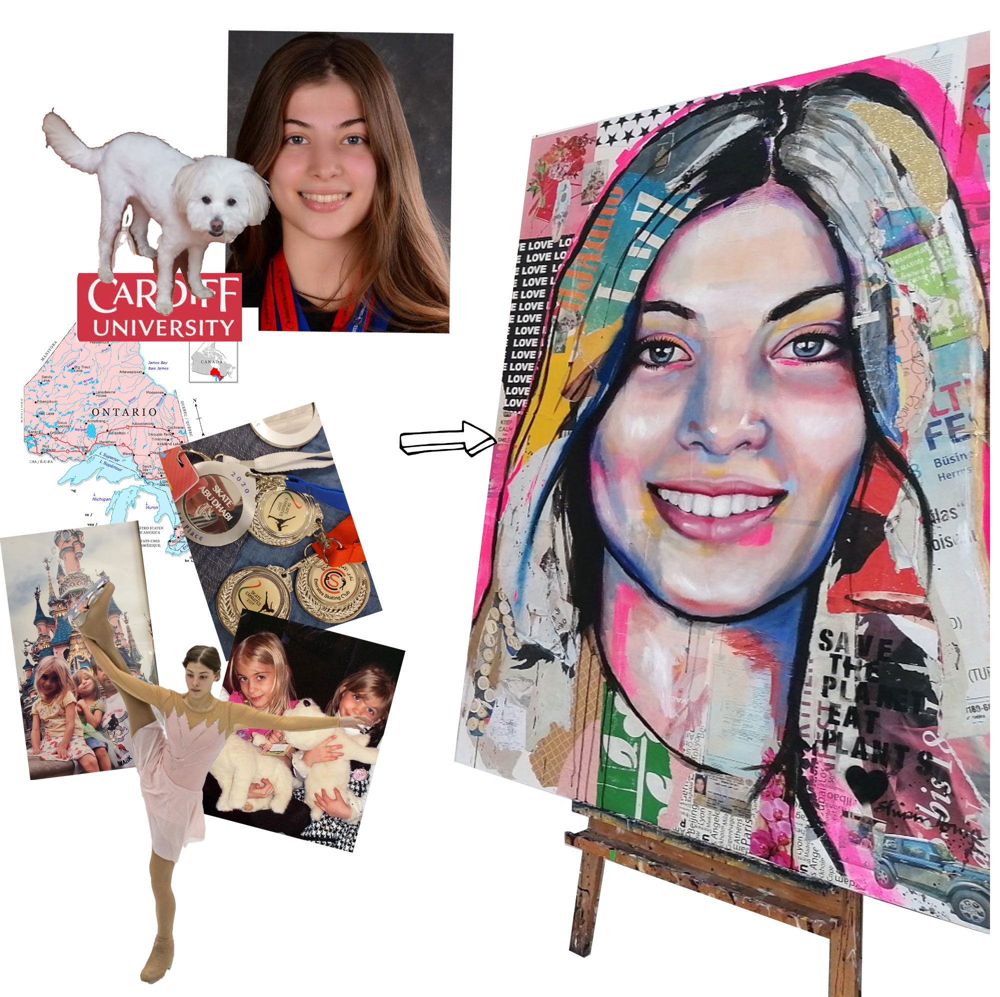 Moderne Portraitmalerei: Einzigartiges Mixed-Media-Werk auf Leinwand