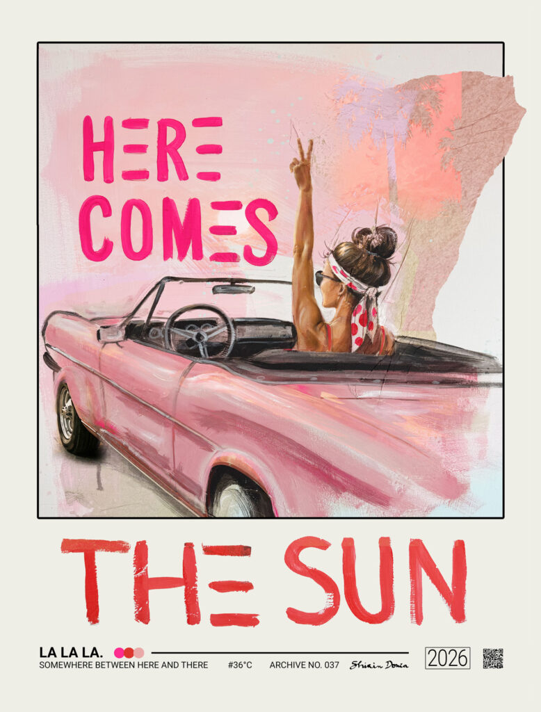 Here Comes the Sun – colorful travel-inspired art print by Shirin Donia