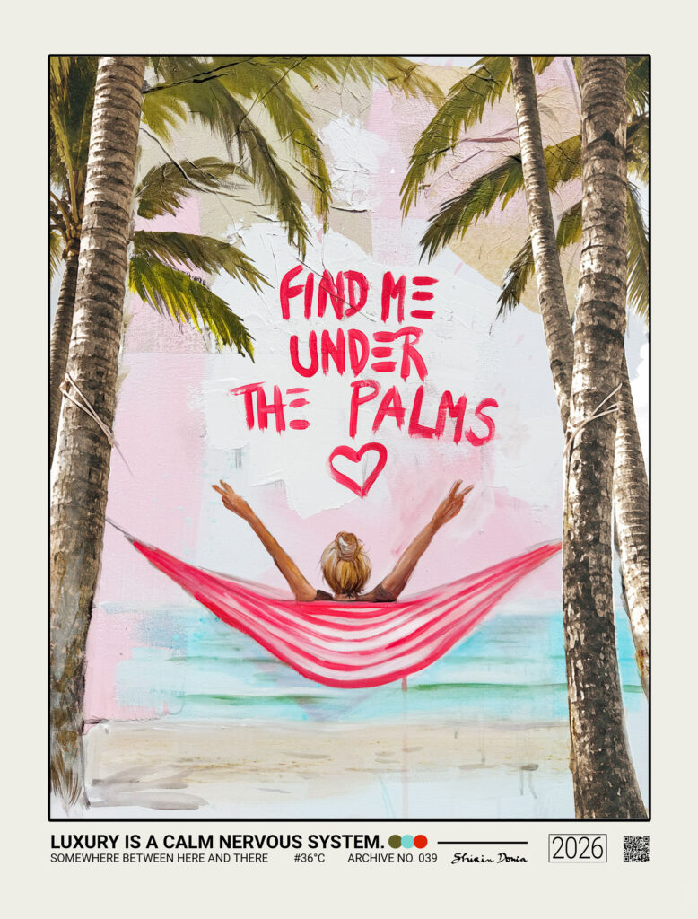 Find Me Under the Palms – tropical travel-inspired art print