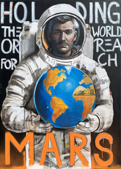 MARS, hand-embellished print by Shirin Donia, series OH BOY 2024