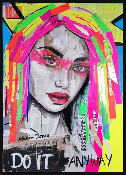DO IT ANYWAY, hand-embellished print by Shirin Donia, series SUPERPOWER 2020