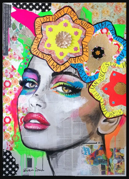 FLOWER POWER, hand-embellished print by Shirin Donia, series SUPERPOWER 2020