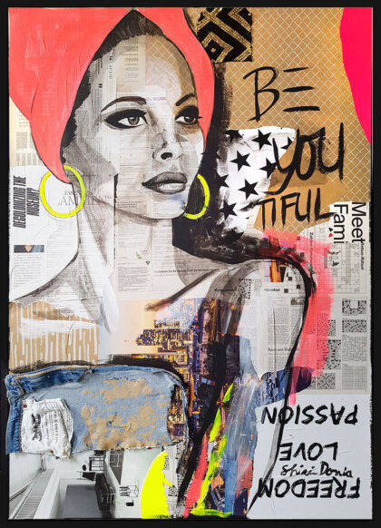 BE YOU TIFUL, hand-embellished print by Shirin Donia