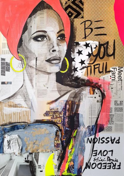BE YOU TIFUL, hand-embellished print by Shirin Donia