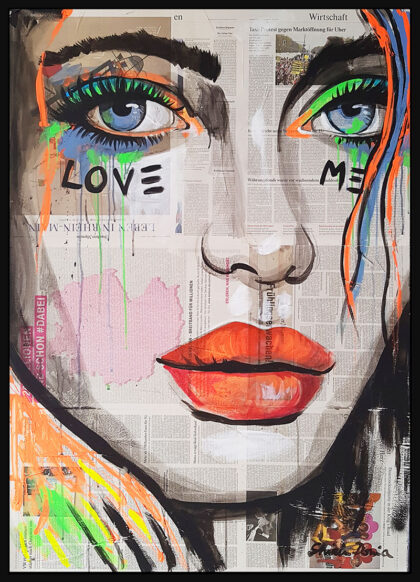 LOVE ME, hand-embellished print by Shirin Donia