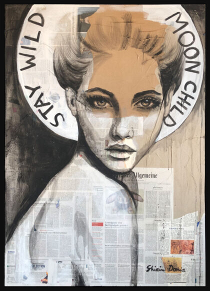MOON CHILD, hand-embellished print by Shirin Donia, series REBEL 2019