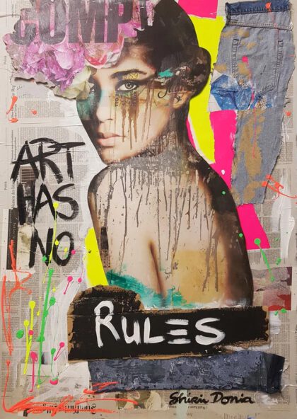 NO RULES, hand-embellished print by Shirin Donia