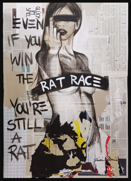 RAT RACE, hand-embellished print by Shirin Donia, series REBEL 2019