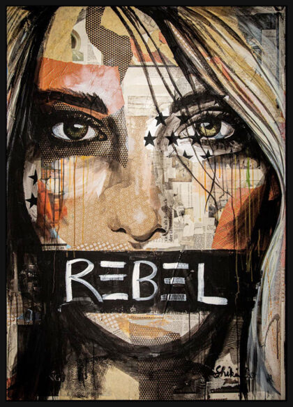 REBEL, hand-embellished print by Shirin Donia
