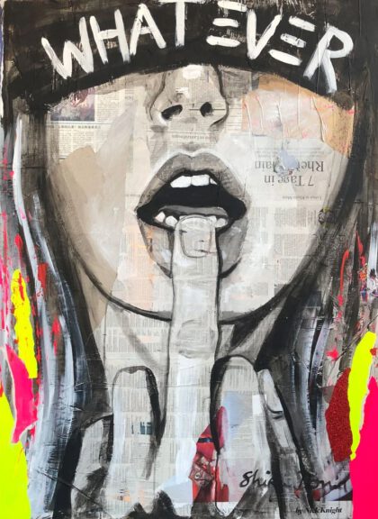 WHATEVER, hand-embellished print by Shirin Donia