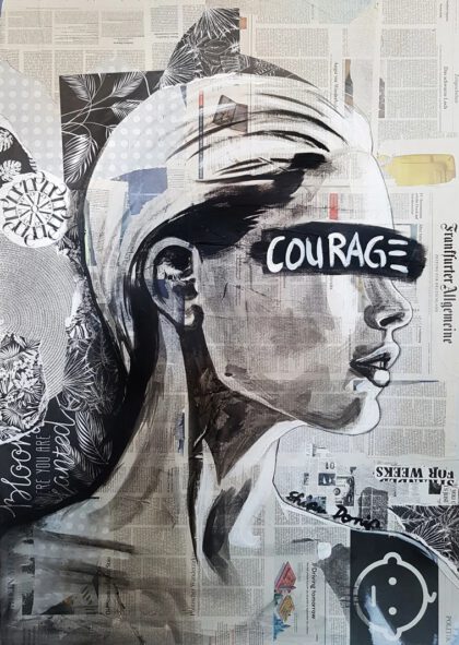 COURAGE, hand-embellished print by Shirin Donia, series FACADE 2018