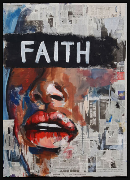 FAITH, hand-embellished print by Shirin Donia