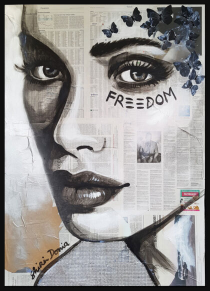 FREEDOM, hand-embellished print by Shirin Donia