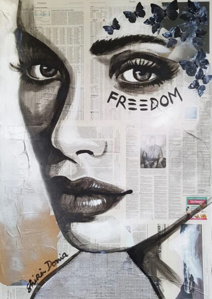 FREEDOM, hand-embellished print by Shirin Donia