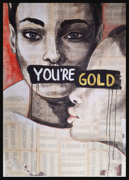 GOLD, hand-embellished print by Shirin Donia, series FACADE 2018