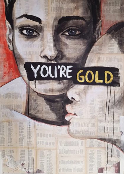 GOLD, hand-embellished print by Shirin Donia, series FACADE 2018
