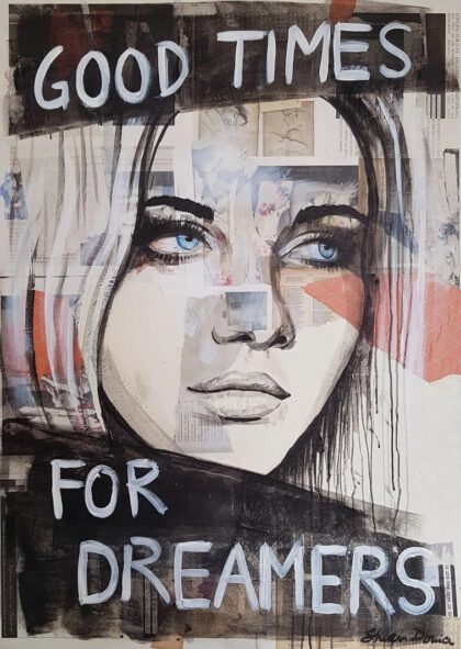 GOOD TIMES, hand-embellished print by Shirin Donia, series FACADE 2018