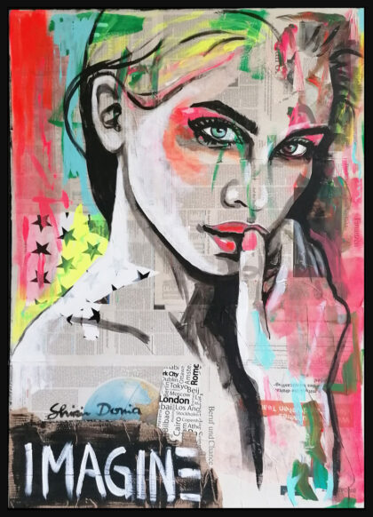 IMAGINE, hand-embellished print by Shirin Donia