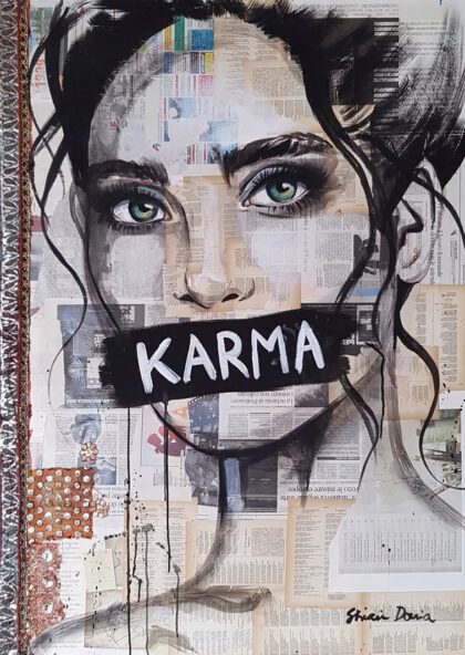 KARMA, hand-embellished print by Shirin Donia