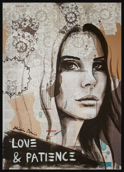 LOVE & PATIENCE, hand-embellished print by Shirin Donia, series FACADE 2018