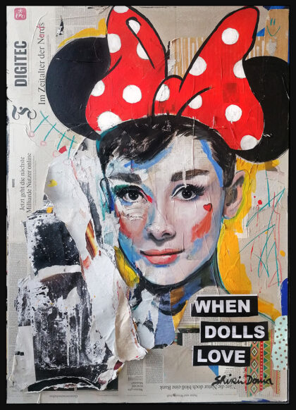 MINNIE-AUDREY, hand-embellished print by Shirin Donia, series LEGENDARY 2021