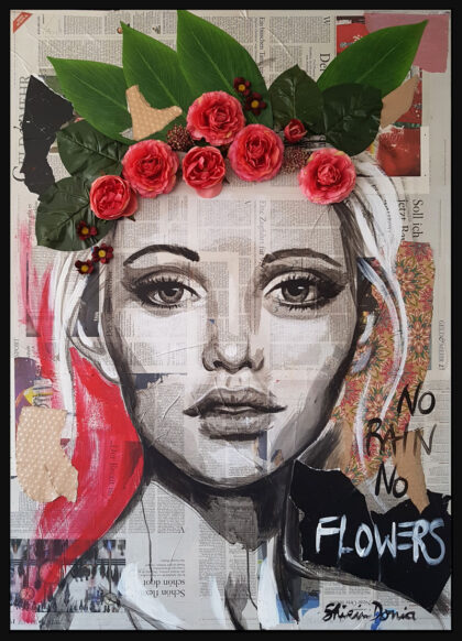 NO RAIN NO FLOWERS, hand-embellished print by Shirin Donia, series FACADE 2018
