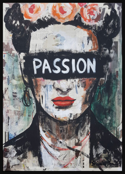 PASSION, hand-embellished print by Shirin Donia