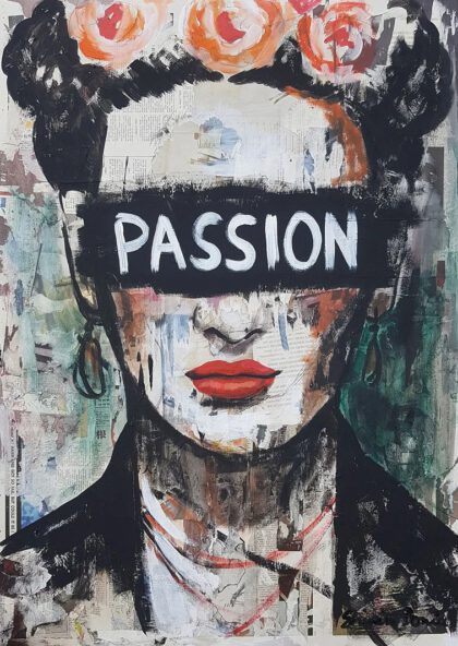 PASSION, hand-embellished print by Shirin Donia