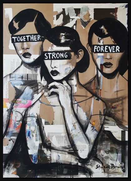 TOGETHER STRONG FOREVER, hand-embellished print by Shirin Donia, series FACADE 2018