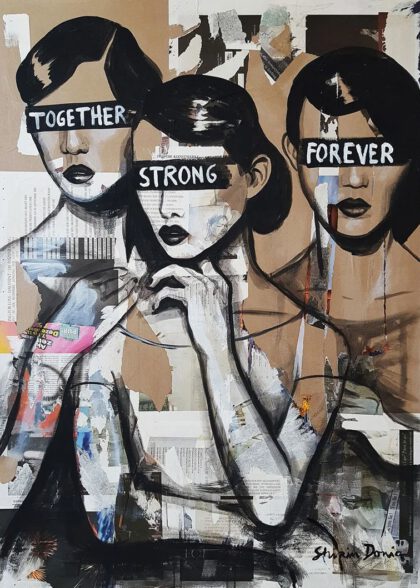 TOGETHER STRONG FOREVER, hand-embellished print by Shirin Donia, series FACADE 2018