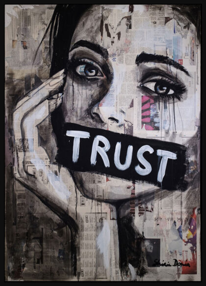 TRUST II, hand-embellished print by Shirin Donia, series FACADE 2018