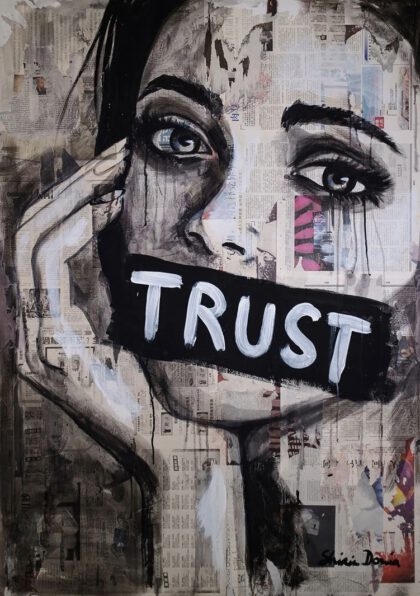 TRUST II, hand-embellished print by Shirin Donia, series FACADE 2018