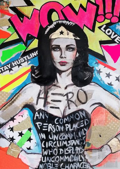 HERO, hand-embellished print by Shirin Donia