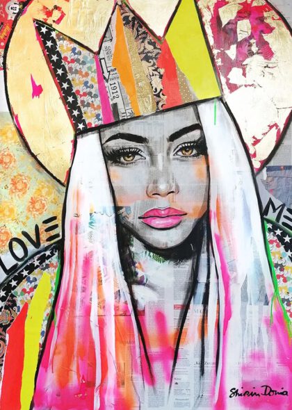 LOVE ME QUEEN, hand-embellished print by Shirin Donia, series SUPERPOWER 2020