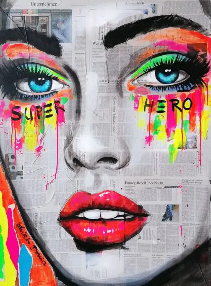 SUPER HERO, hand-embellished print by Shirin Donia, series SUPERPOWER 2020