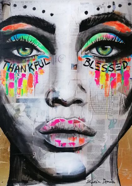 THANKFUL BLESSED, hand-embellished print by Shirin Donia, series SUPERPOWER 2020
