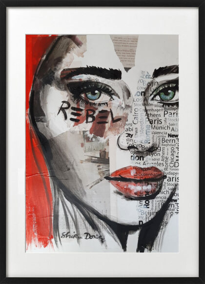 REBEL, hand-embellished print by Shirin Donia