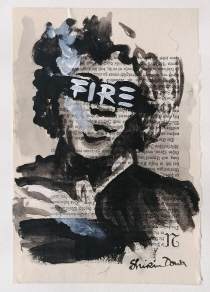 M: FIRE, hand-embellished print by Shirin Donia, series MINNIES 2020
