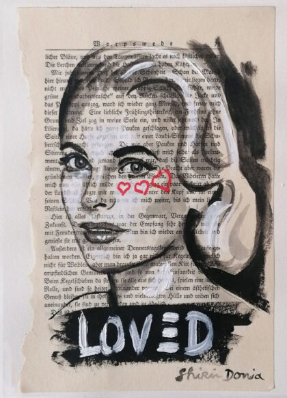 M: LOVED, hand-embellished print by Shirin Donia, series MINNIES 2020