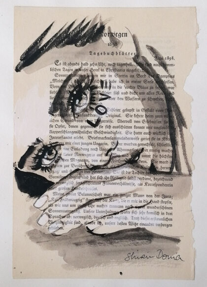 M: SLEEPY LOVE, hand-embellished print by Shirin Donia, series MINNIES 2020