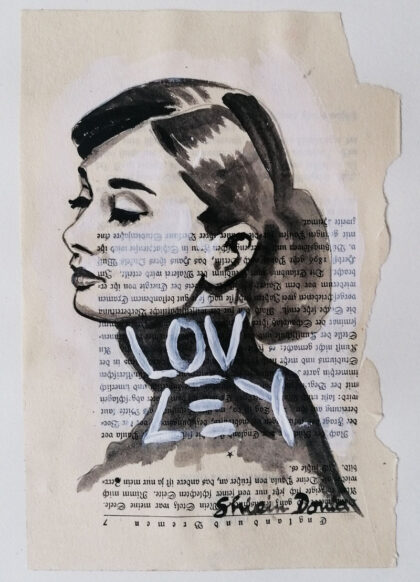 M: LOVLEY, hand-embellished print by Shirin Donia, series MINNIES 2020