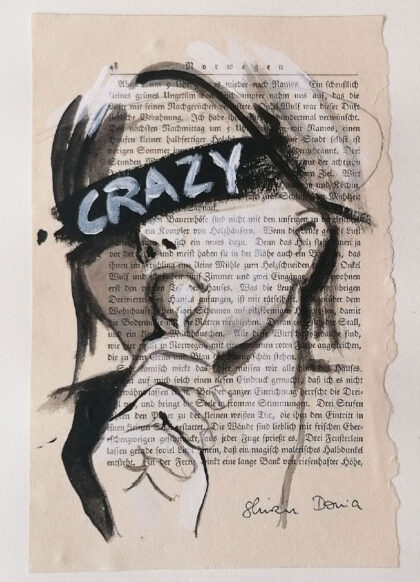 M: CRAZY, hand-embellished print by Shirin Donia, series MINNIES 2020