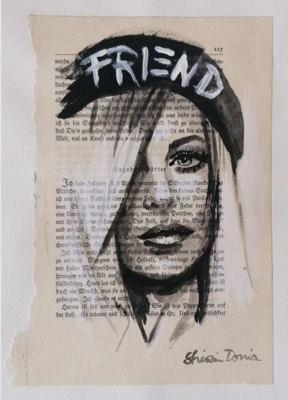 M: FRIEND, hand-embellished print by Shirin Donia, series MINNIES 2020