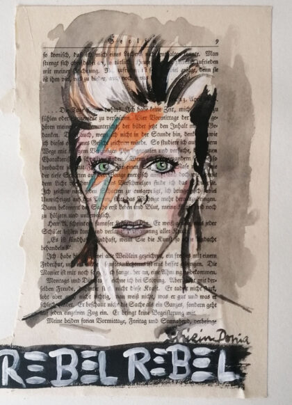 M: REBEL REBEL, hand-embellished print by Shirin Donia, series MINNIES 2020