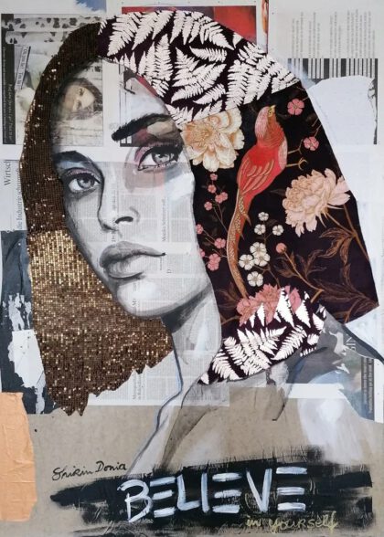 BELIEVE, hand-embellished print by Shirin Donia