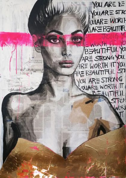 BEAUTIFUL, hand-embellished print by Shirin Donia, series BE YOU TIFUL 2020