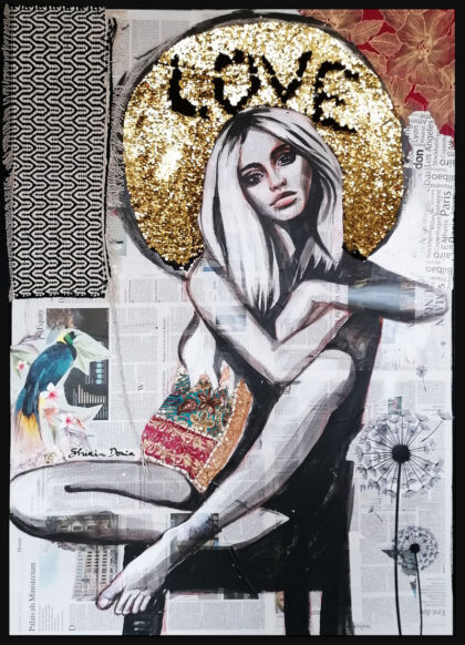 LOVEBIRD, hand-embellished print by Shirin Donia, series BE YOU TIFUL 2020