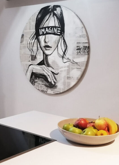 IMAGINE, hand-embellished print by Shirin Donia