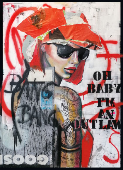 OUTLAW, hand-embellished print by Shirin Donia, series STREETART 2021